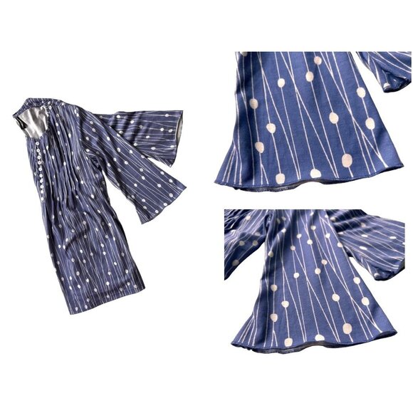 NoraCora Tunic Top XL Blue White Polkadot Jersey Fabric Button Pleaded … - Picture 7 of 12